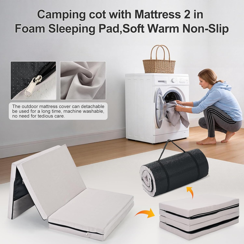 XXL Camping Cot 900LBS w/ 2" Memory Foam Mattress Heavy Duty 1200D OxfordWide6