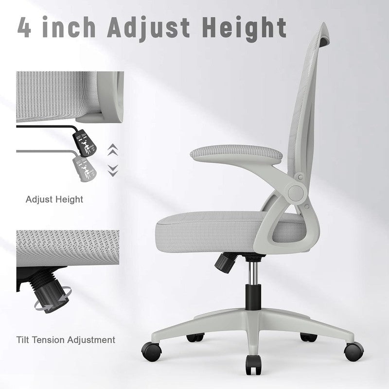Ergonomic Mesh Office Chair Mid Back Swivel Desk Chair Flip Up Arms Grey3
