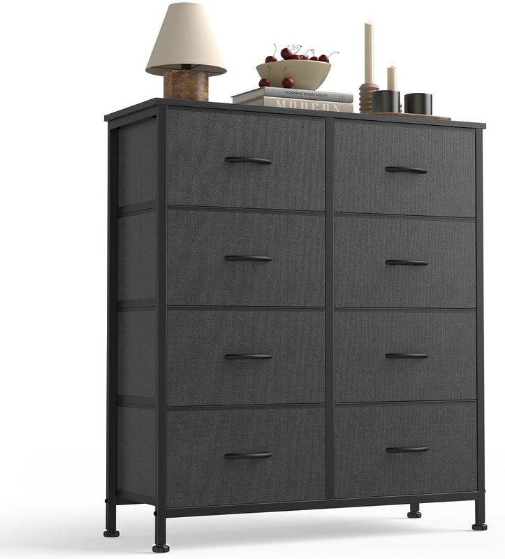 8 Drawer Fabric Dresser Storage Tower Steel Frame Wood Top Grey8