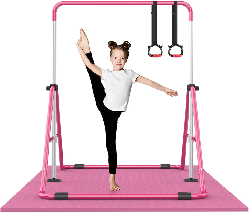 Foldable Kids Gymnastics Bar 5 Height Adjustable Indoor/Outdoor 140lb Limit10