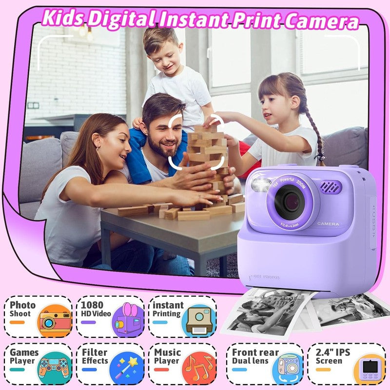 Kids 1080P HD Dual-Lens Instant Camera with Print Paper & 32G Card1