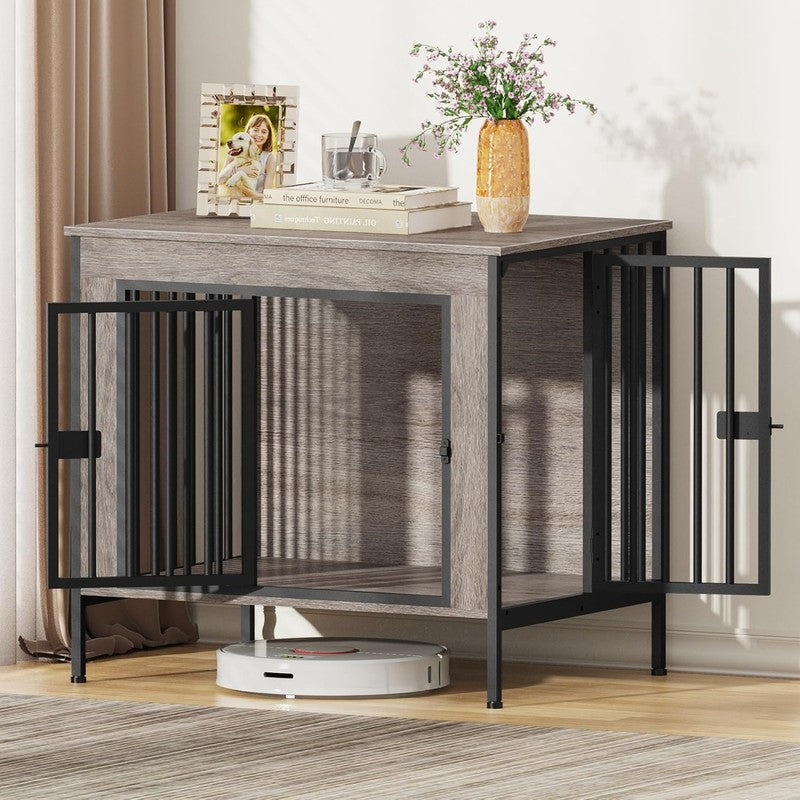Dog Crate Furniture 28.15" Indoor TV Stand Single/Double Small Dogs Oak Gray6