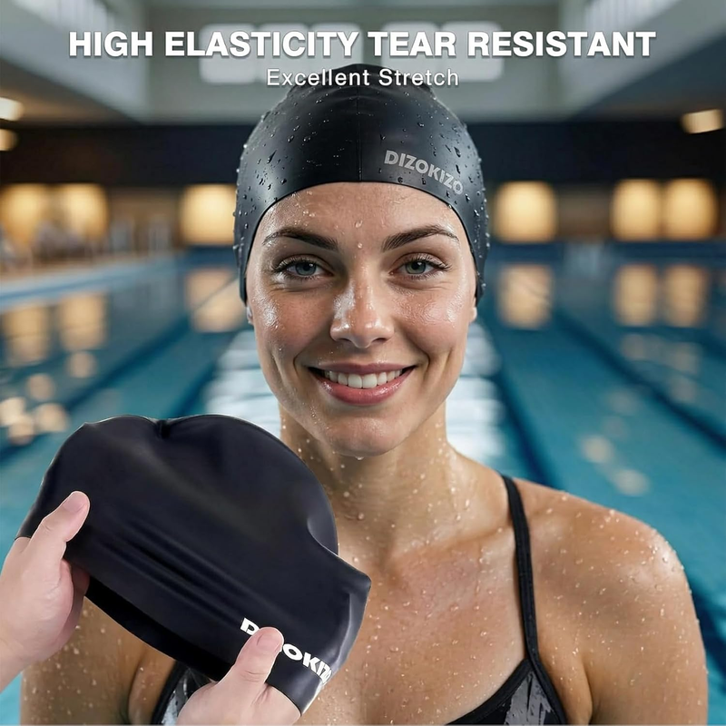 Unisex Silicone Swim Cap 2 Pack Waterproof Non Slip Swimming Cap2