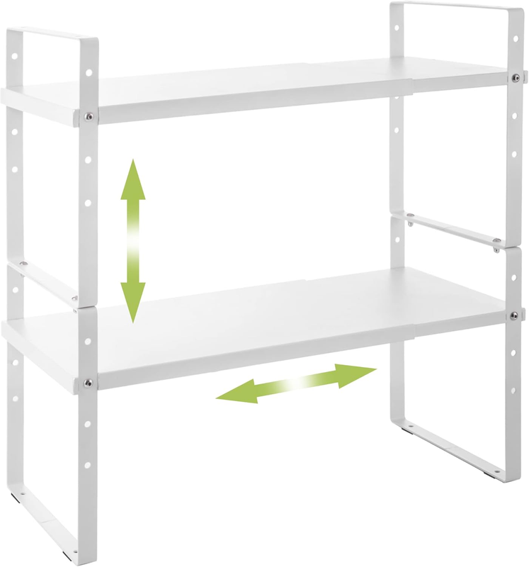 Expandable Cabinet Shelf Organizer 2 Pack Stackable Kitchen Rack White8