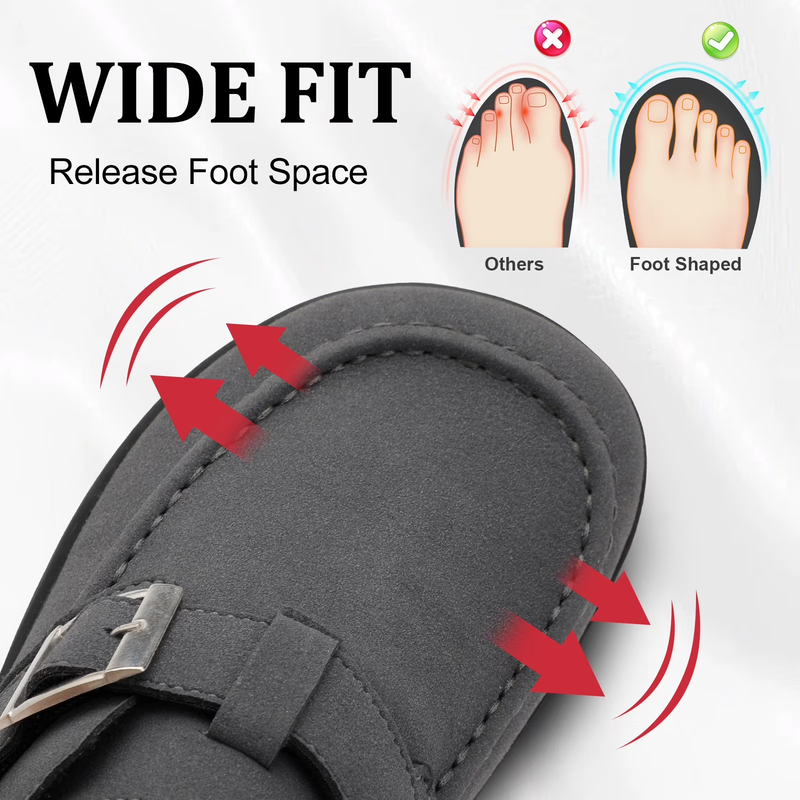 Women's Wide Suede Clogs Adjustable Buckle Comfort Mules1