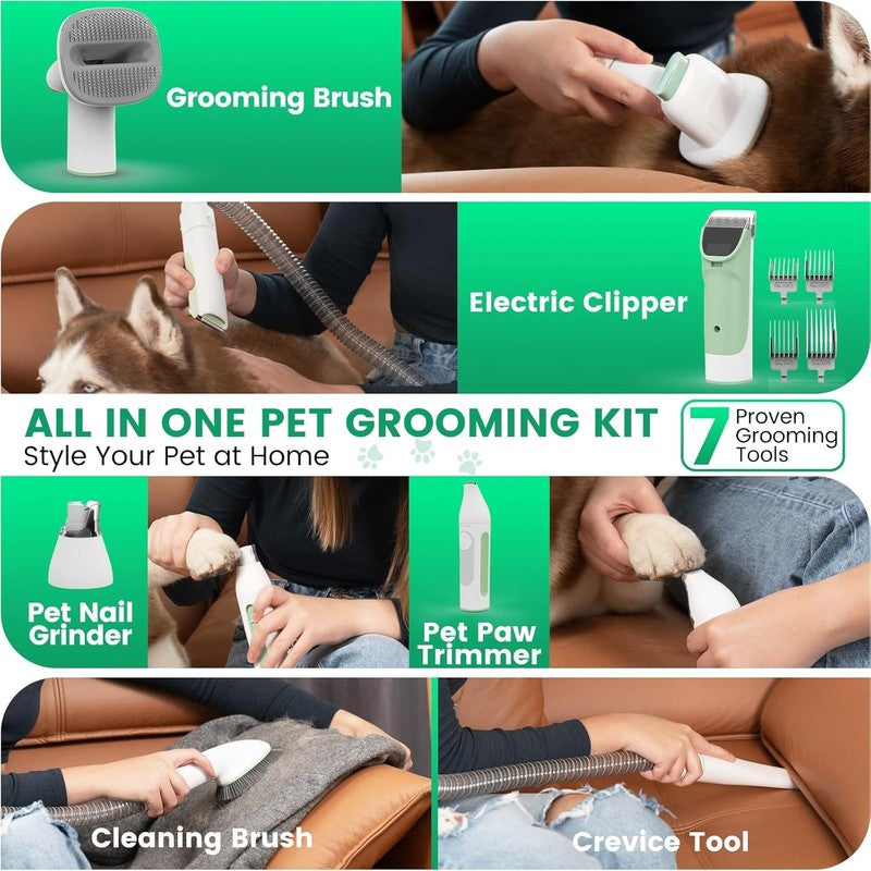 Dog Grooming Vacuum Kit 11000Pa Pet Hair Clipper Nail Grinder 7 Tools 2.5L1