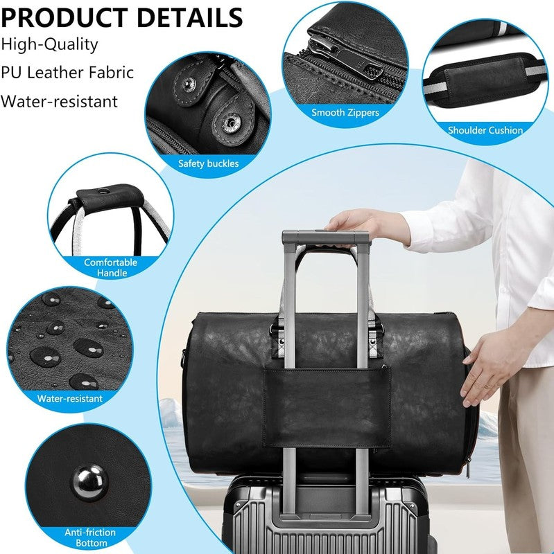 Men Leather 2in1 Garment Duffle Bag Waterproof Suit Travel Carry On4