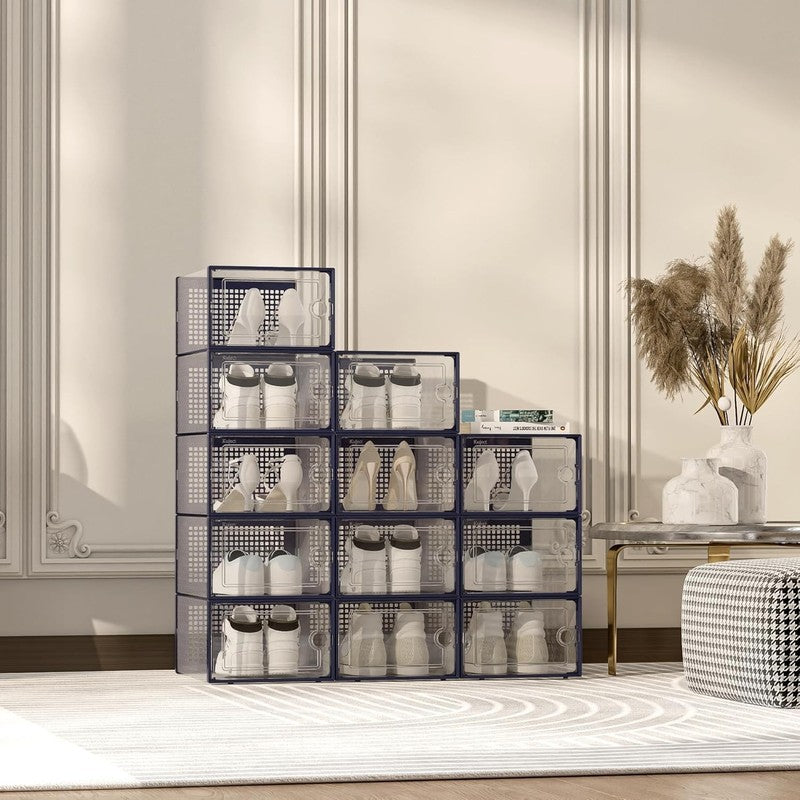 12 Pack X Large Clear Shoe Storage Boxes, Stackable Organizer Bins, Blue7