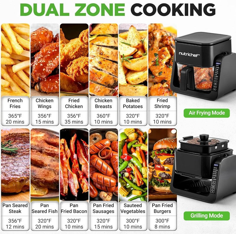 4QT Air Fryer & Grill 7-in-1 w/ Transparent Bowl Black Glass Cooking1