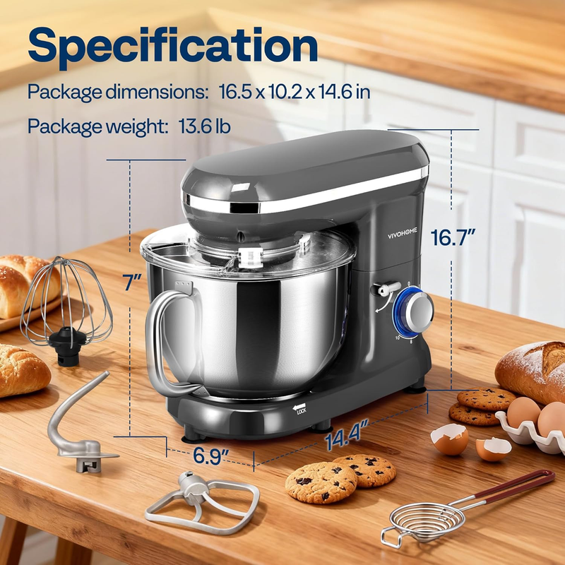 660W Stand Mixer 10 Speed 6Qt Tilt Head Kitchen Mixer Gray6