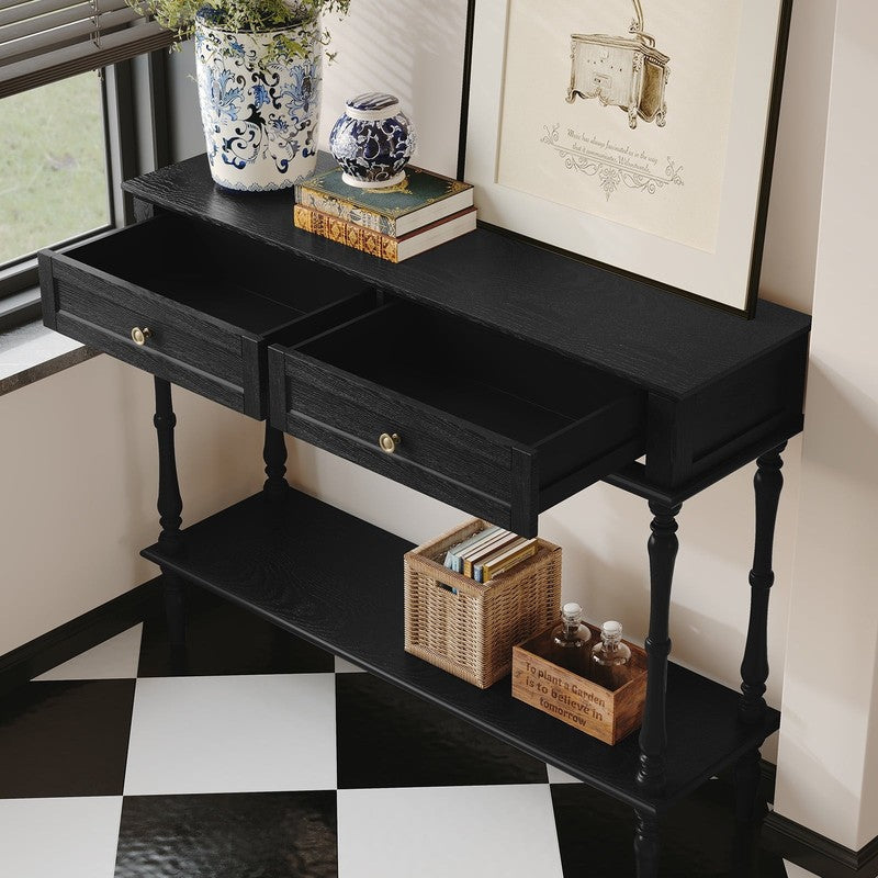 40” Modern Console Table Entryway Sofa Table w/ 2 Drawers Black9