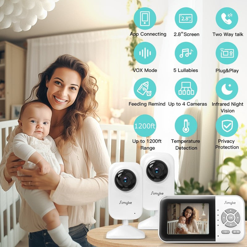 Dual Camera Video Baby Monitor, 2.8" LCD, Wireless, Night Vision, 2-Way Audio, A3