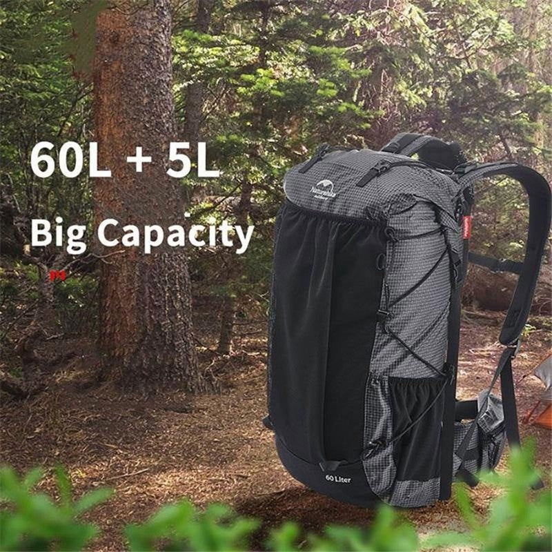 60L+5L Hiking Backpack – Waterproof, Lightweight Mountain Bag with Rain Cover & 7