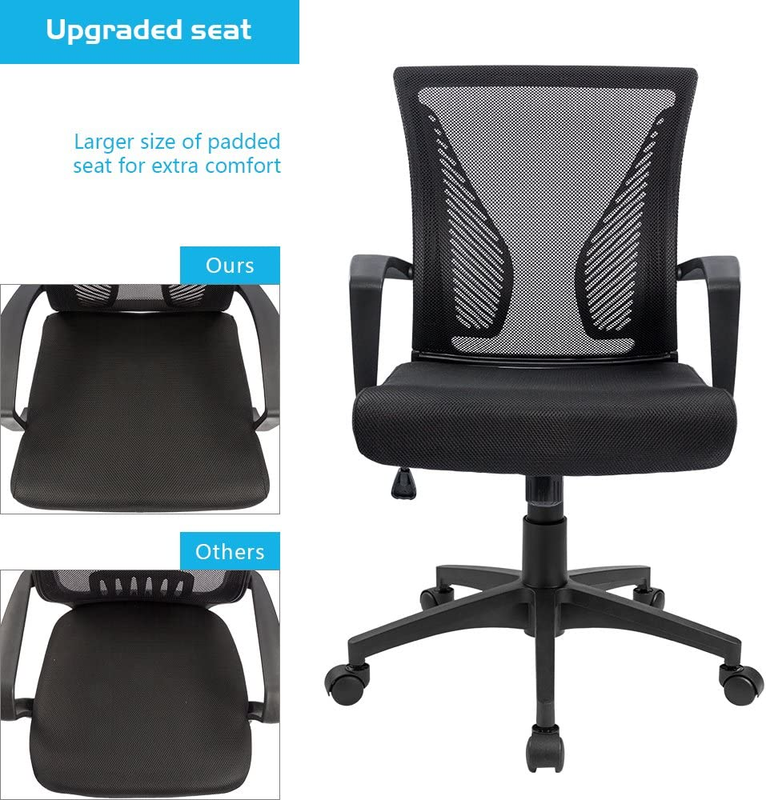 Office Chair Ergonomic Computer Desk Mesh Chair Mid Back Swivel Lumbar Support w3