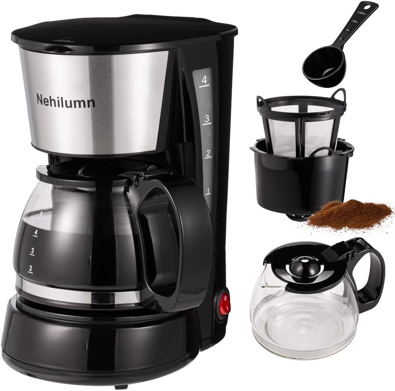 4 Cup Drip Coffee Maker 20oz Mini Coffee Machine Permanent Filter 650W7