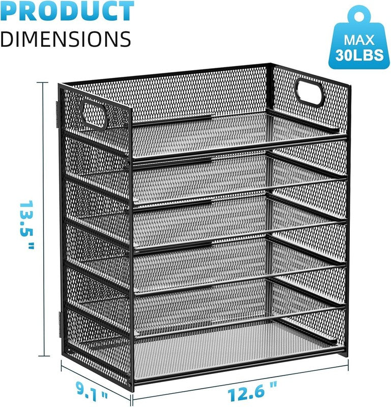 6 Tier Paper Organizer Letter Tray - Mesh Desk File Organizer with Handle, Paper3