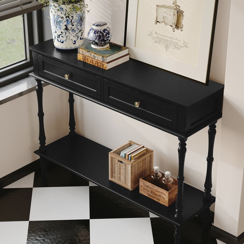 40” Modern Console Table Entryway Sofa Table w/ 2 Drawers Black4