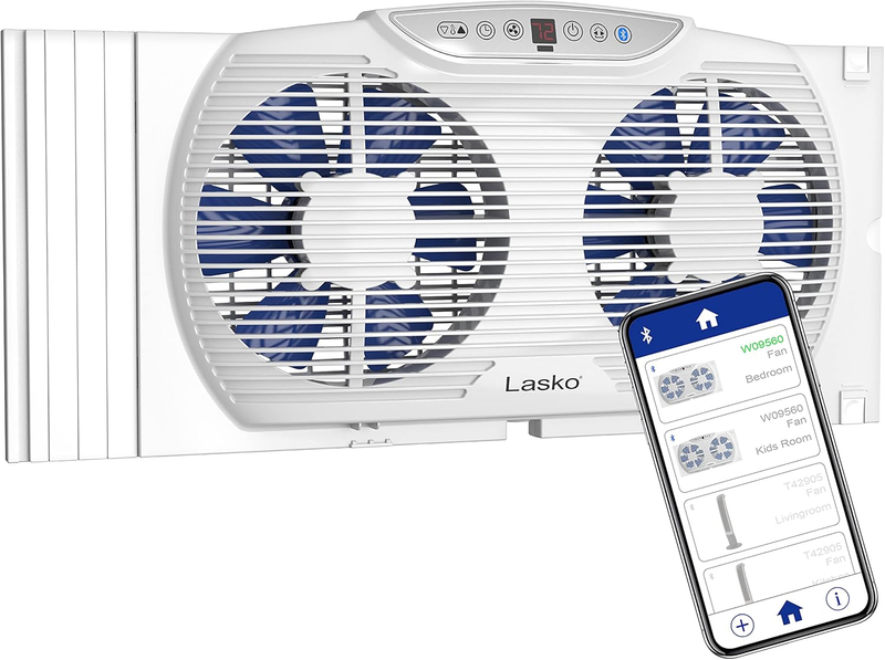 Bluetooth Twin 9 Inch Window Fan with Reversible Motors, Thermostat & Timer9