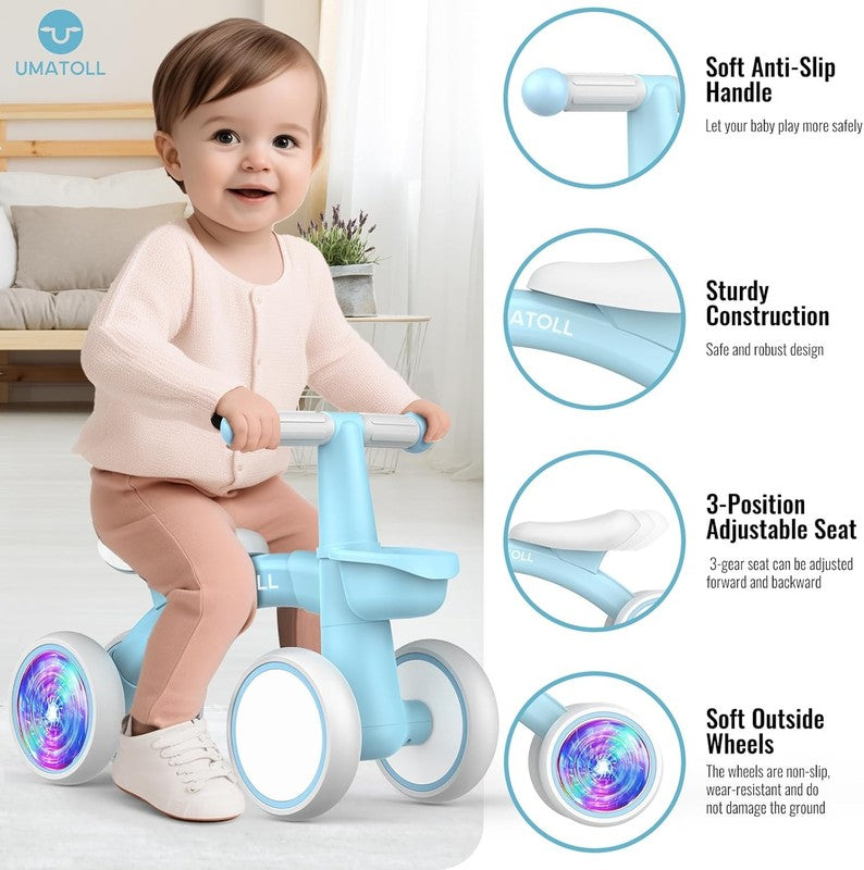 Colorful Lighting Baby Balance Bike Toys for 1 Year Old Boys Gifts, Adjustable S1