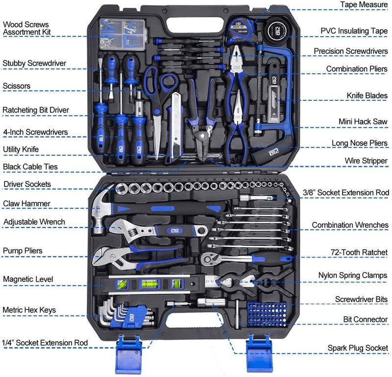 249 Piece Household Tool Kit,  General Home/Auto Repair Tool Set with Hammer, Pl6