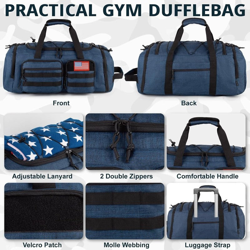 50L Tactical 3in1 Gym Duffle Backpack Travel Weekender Shoe Pocket Wet Bag5