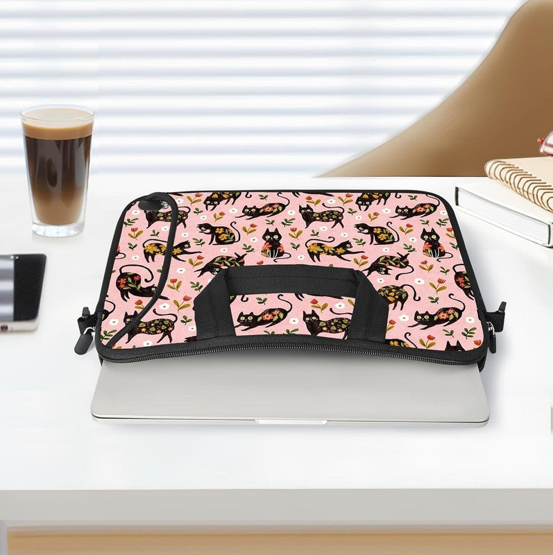 14 15.6 Laptop Sleeve Bag Flowers Cats Neoprene Carry Case w/ Handle Pocket2