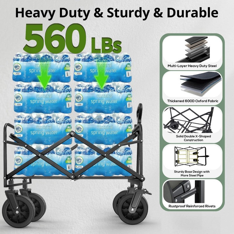 560Lbs Large Collapsible Folding Wagon with Oversized Tank Wheels, Heavy Duty Bi5
