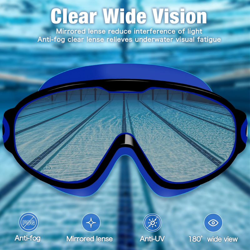 Men Women Swim Goggles 2 Pack Anti Fog 180° Wide View Swimming Goggles2