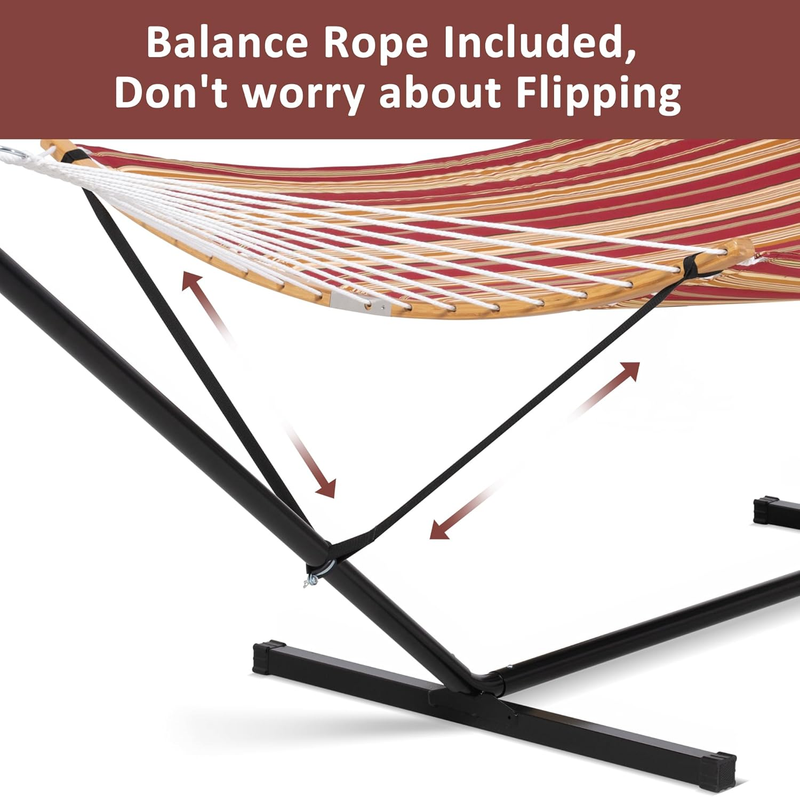 Portable Hammock w/ 12Ft Stand Double Curved Spreader Bar Red Stripes6