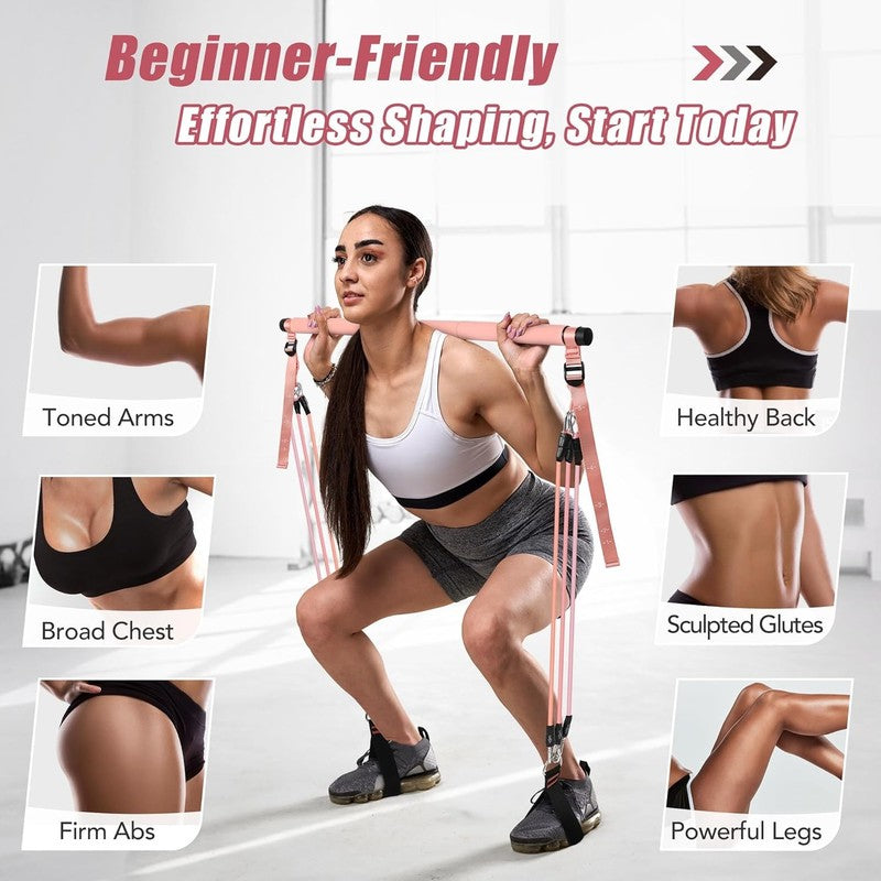 Upgraded Pilates Bar Kit w/ Natural Latex Resistance Bands Stainless Steel3