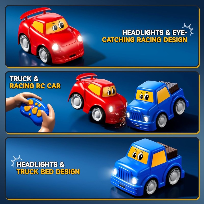 Remote Control Car 2 Year Old, Toddler RC Cars Ages 2 4 Boy, 2 Pack 2.4 Ghz Truc6