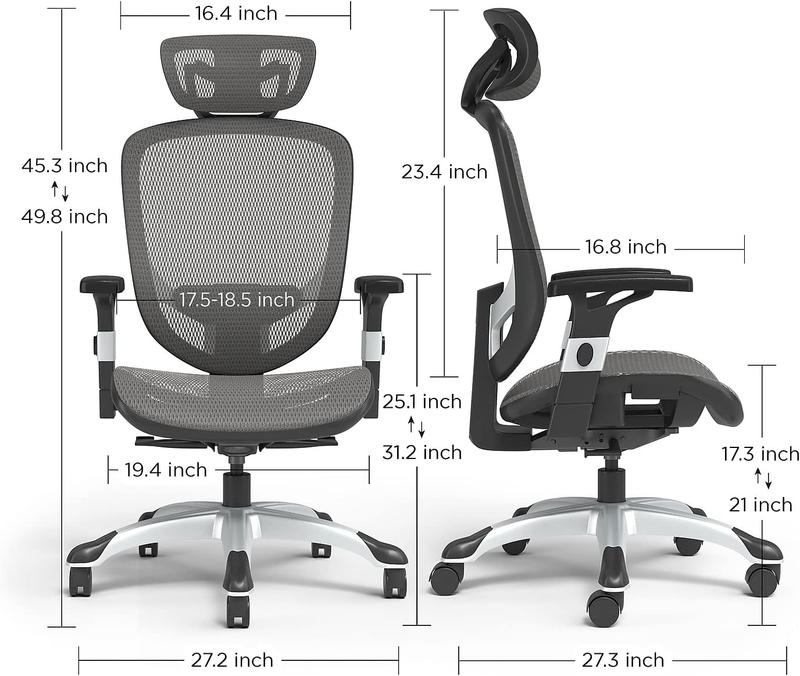 Hyken Ergonomic Task Chair with Lumbar Support & Mesh, Charcoal Gray1