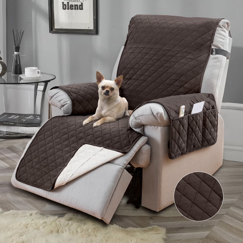 Non-Slip Recliner Chair Cover 25" Chocolate with Pocket for Dogs & Pets8