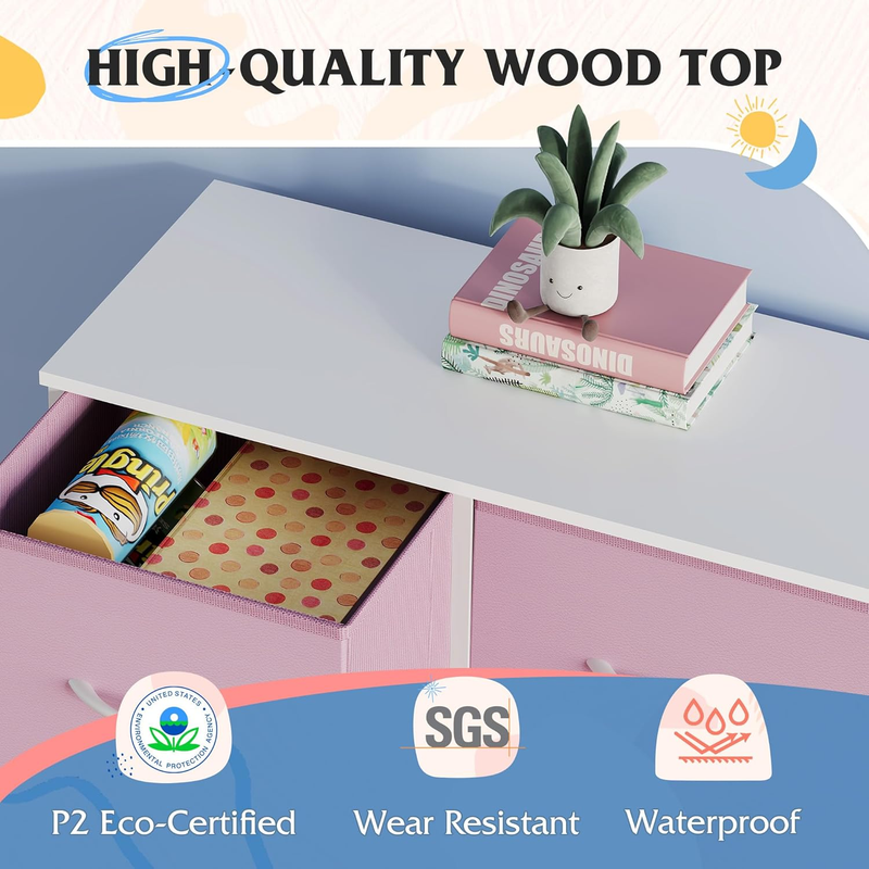5 Drawer Fabric Dresser Chest Storage Organizer Bedroom Closet Pink A-Pink5