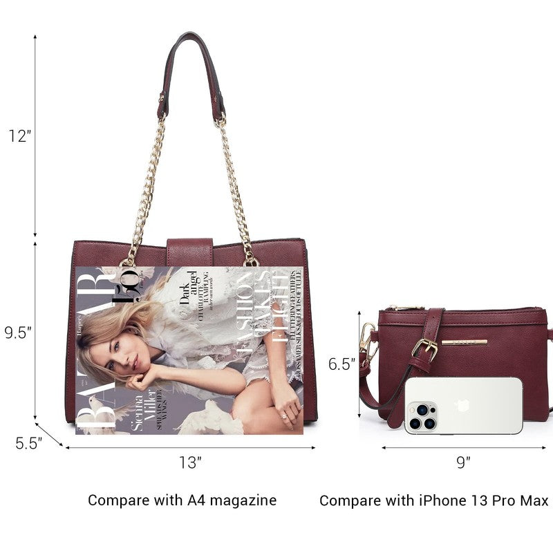 Women Hobo Bag Vegan Leather Tote Chain Shoulder Satchel Bag with Clutch1