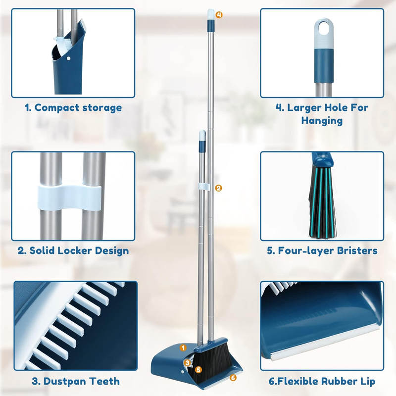 Dustpan and Broom Set Long Handle Standing Upright Floor Cleaner2