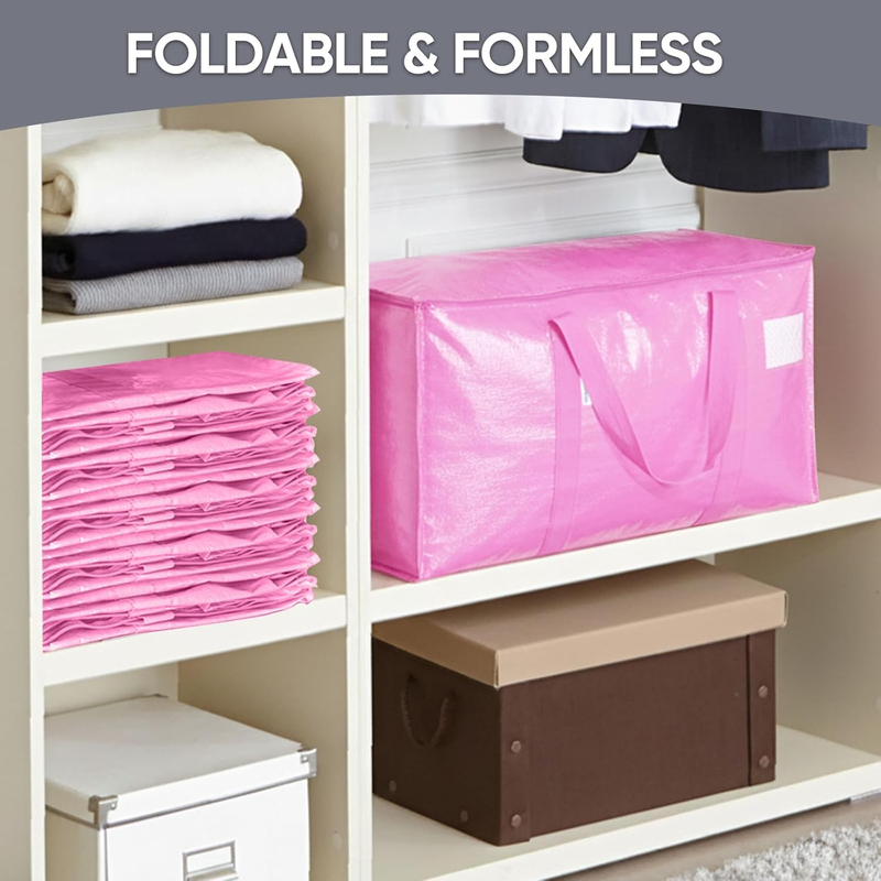 6 Pack Extra Large Heavy Duty Moving Bags Zipper Storage Totes Pink7
