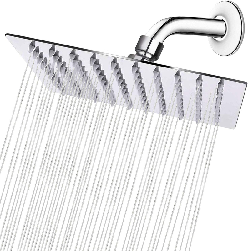 8" Chrome Rainfall Shower Head High Pressure Stainless Steel Square0