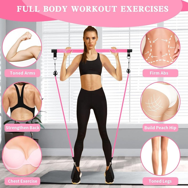 Pilates Bar Kit w/ Stackable Resistance Bands Full Body Home Gym Workout4