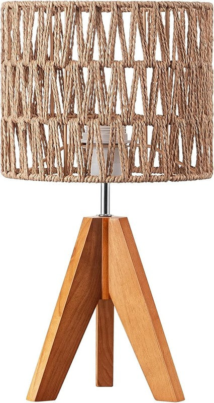 Small Table Lamp Rattan Wood Tripod Bedside Boho Nightstand Lamp E267