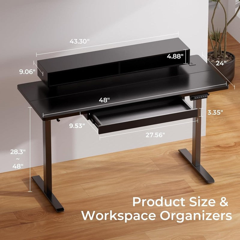 48x24 Electric Standing Desk w/ Drawers LED Power Memory Black1