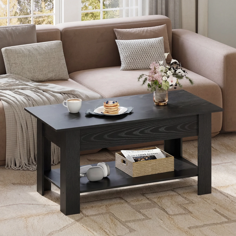 39" Lift Top Coffee Table with Storage Shelf & Hidden Compartment and Lifting To1