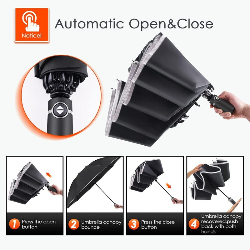 Inverted Umbrella   Large Windproof for Rain & Sun, Compact Reverse with Reflect3