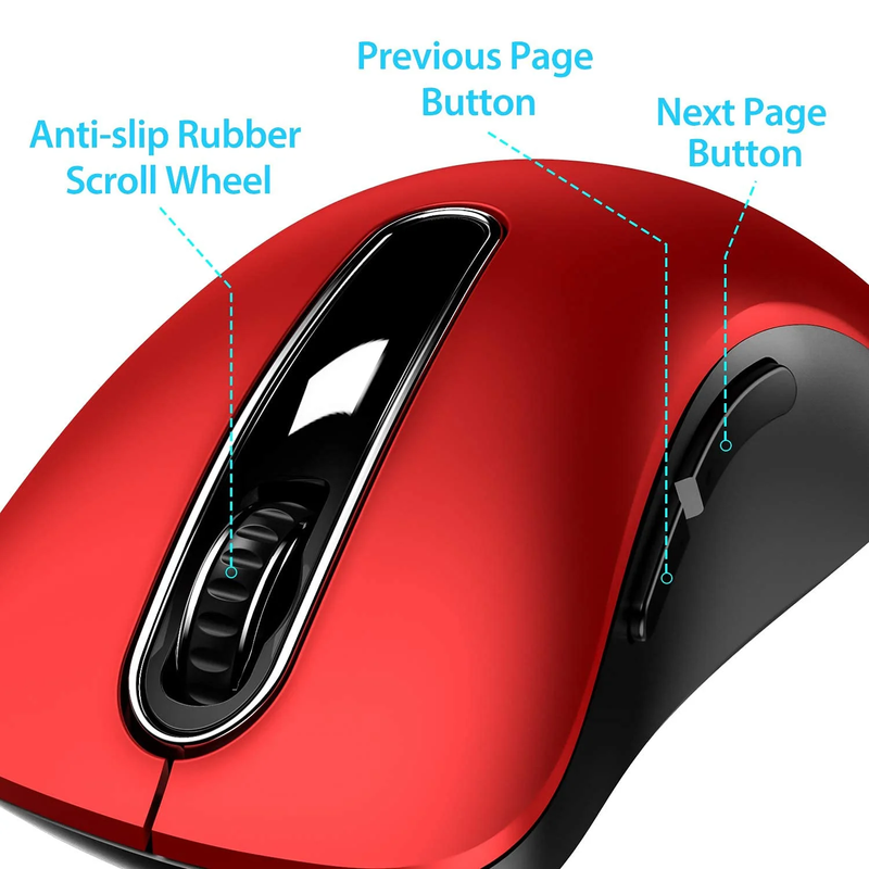 Wireless Optical Mouse 1400 DPI Cordless USB Nano Receiver for PC Laptop Red3