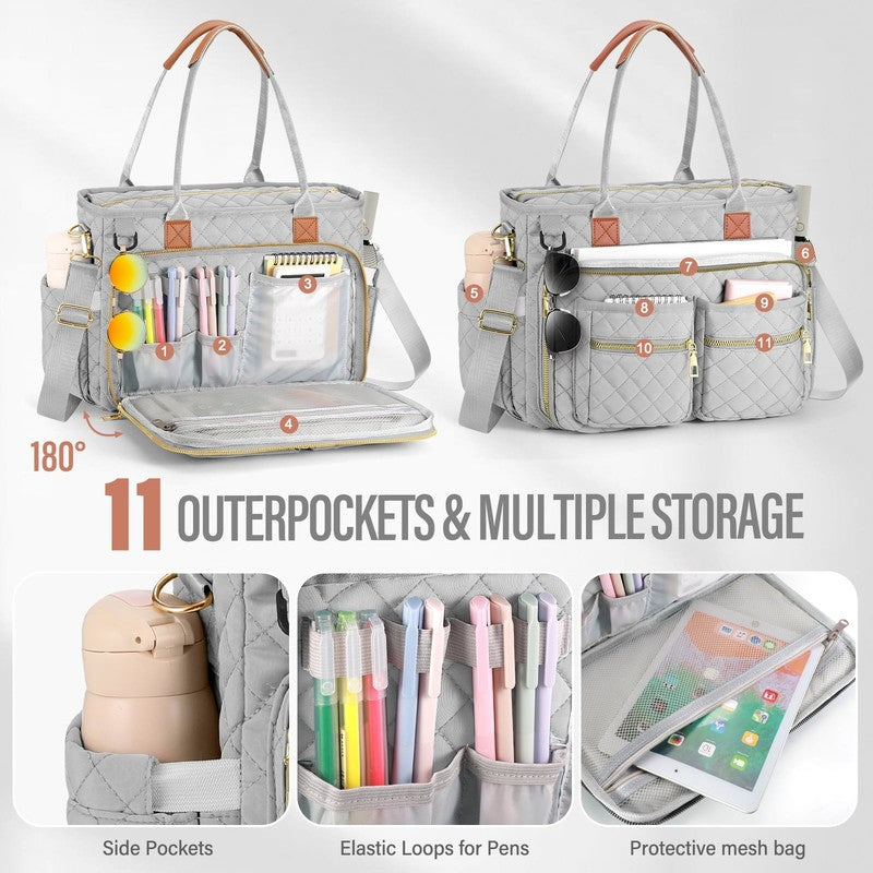 Large Capacity Womens Work Bag Multi-Functional Teacher Tote Bag with Laptop Com4