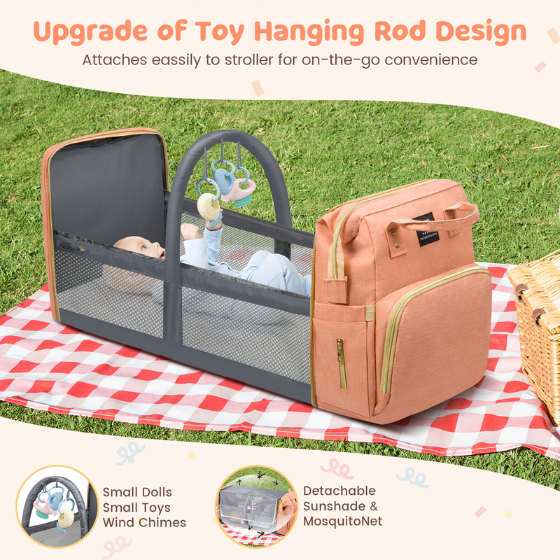 Diaper Bag Backpack w/ Crib, USB, Bottle Holders – Pink Travel Nappy Bag5