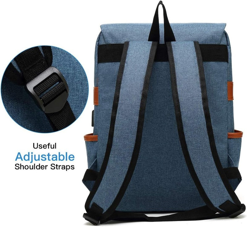 Vintage Laptop Backpack USB Charging Slim 15.6" Travel College Blue5