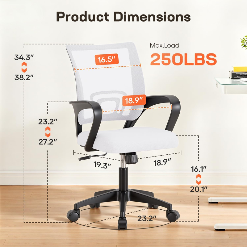 Ergonomic Office Chair Mid Back Swivel Desk Chair Lumbar Support White7