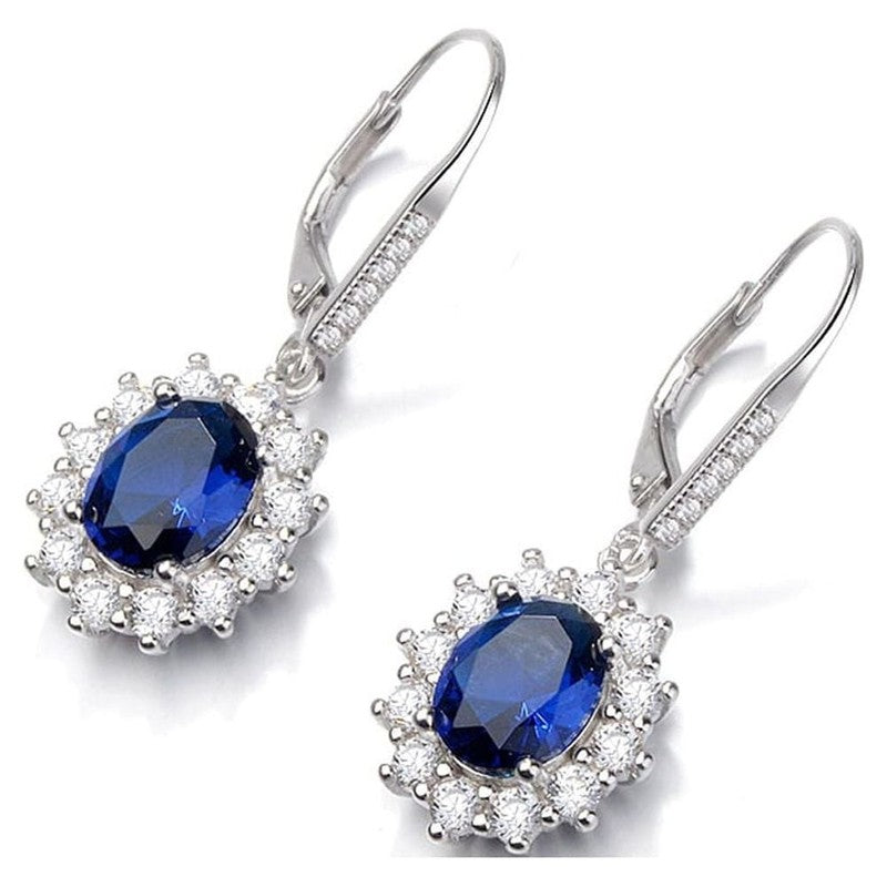 Sapphire Earrings 18K White Gold Plated Leverback for Women Sensitive Ears Gift4