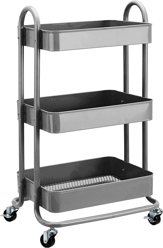 3-Tier Rolling Utility Cart with Lockable Wheels, Charcoal Storage Black7